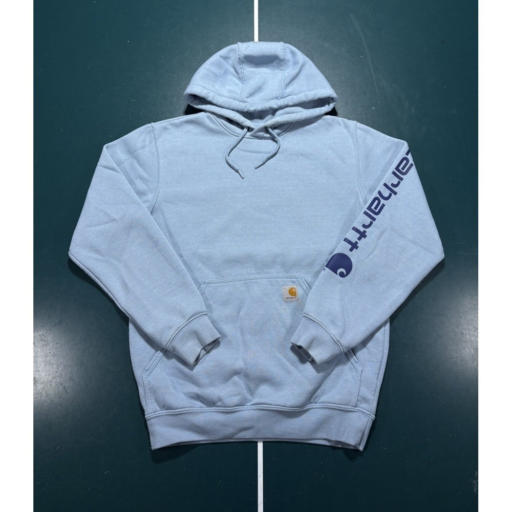 Carhartt Fleece Pullover Hoodie Sweatshirt Men's Small Loose Fit Light Blue